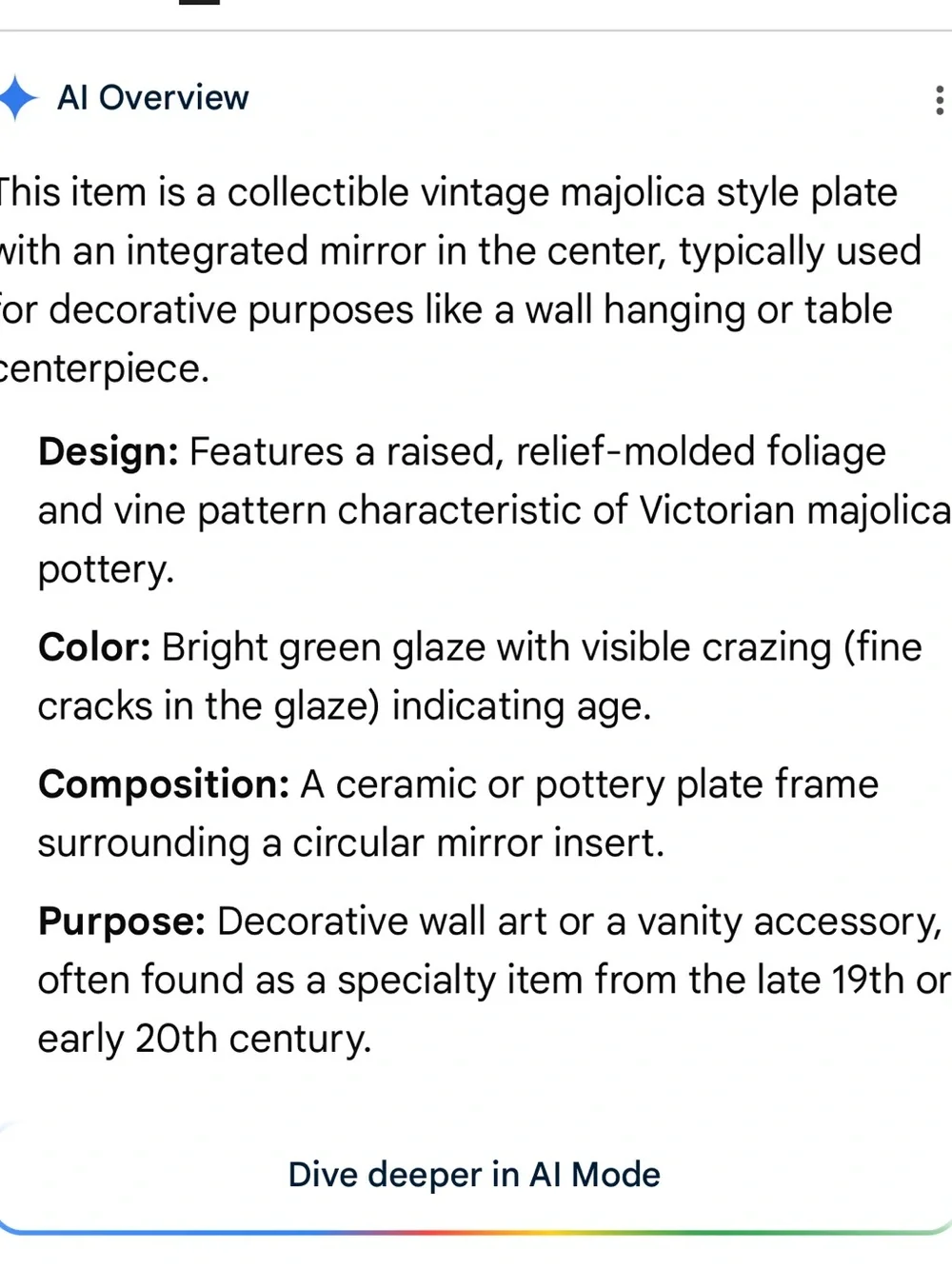 VINTAGE Green Decorative Round Mirror